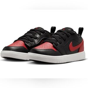Preschool Nike Black/Red Air Jordan 1 Low Shoes. Fit. Age 1yrs Old.